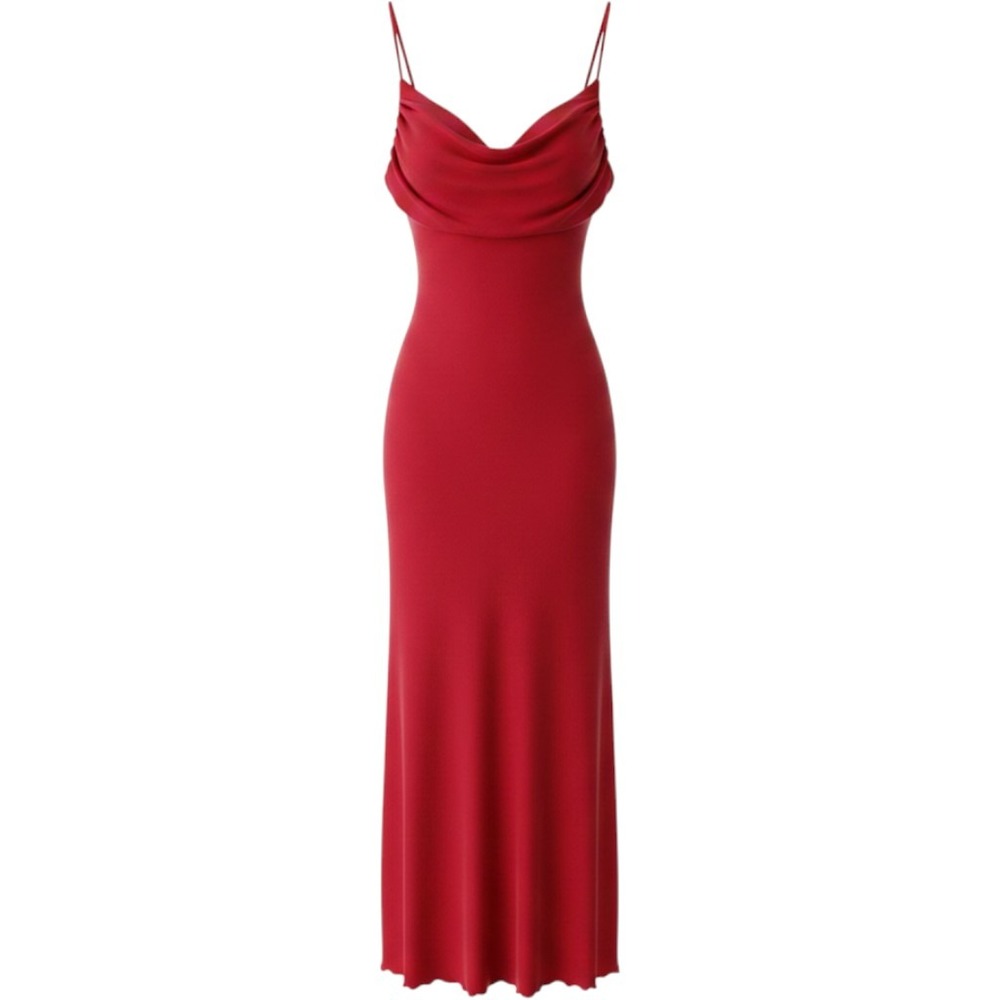 VTG Y2K Chesley USA Midi Dress Size M Red Stretch Cowl Coquette Classic Glam